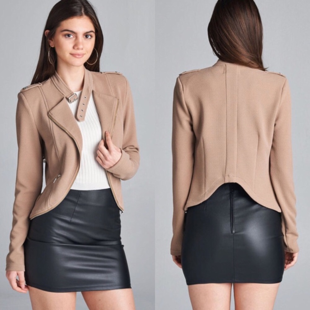Taupe Rounded Moto Jacket